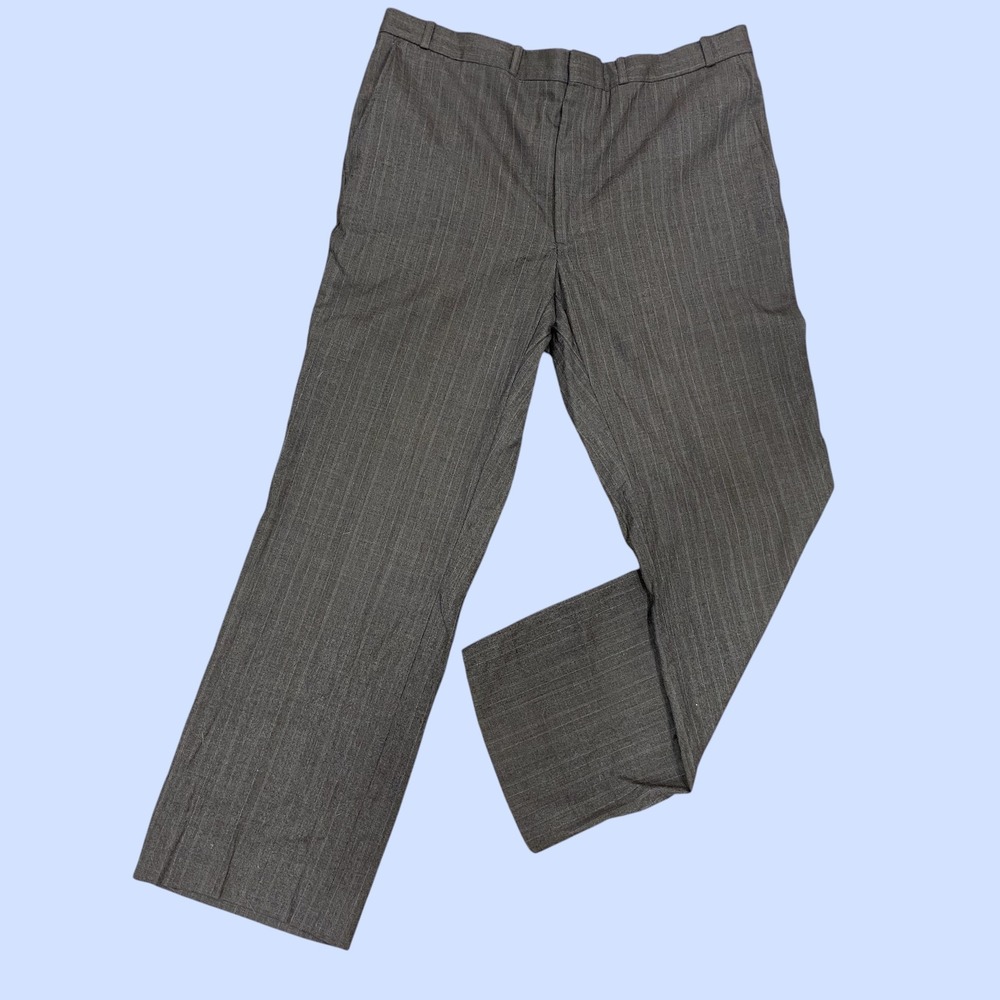 Mens Gray Pinstripe Dress Pants Flat Front Trousers 37x29